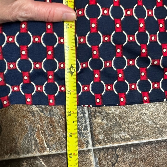 Valencia Dark Academia Midi Dress Navy Red Geometric Chain Print - Picture 13 of 13